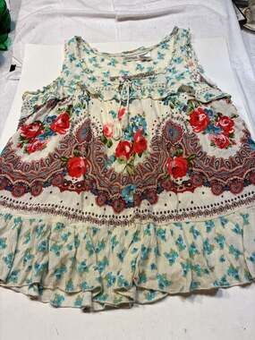 Forbidden Los Angeles Bohemian Floral Print Sleeveless Ruffled Tank Top